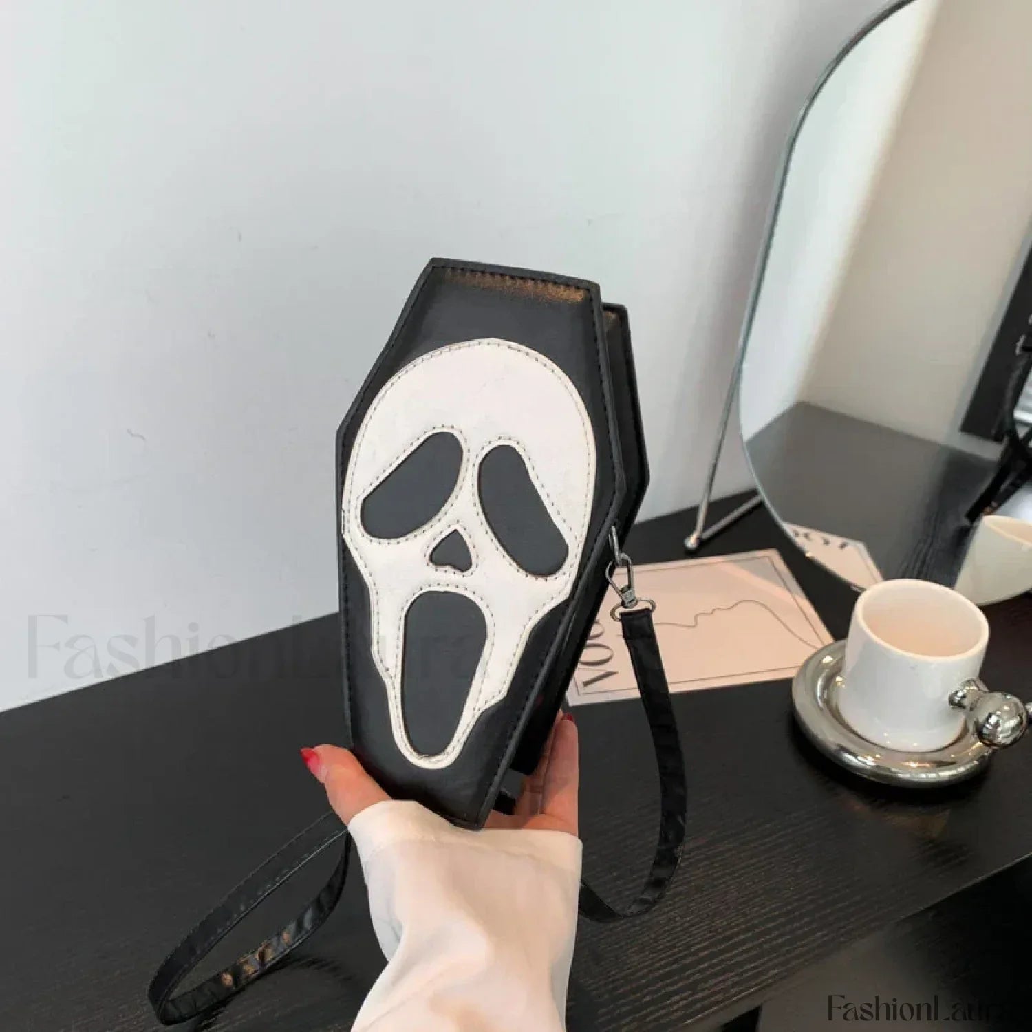 Halloween Novelty Coffin Shape Gothic Crossbody Phone Purse Bag Black