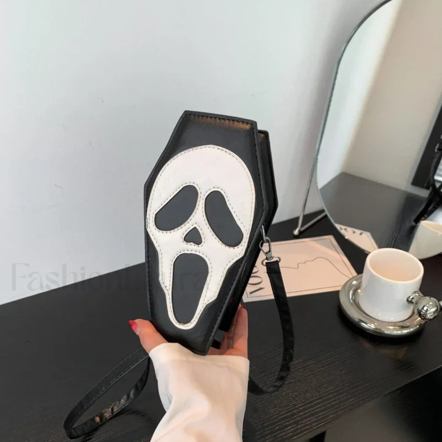 Halloween Novelty Coffin Shape Gothic Crossbody Phone Purse Bag Black
