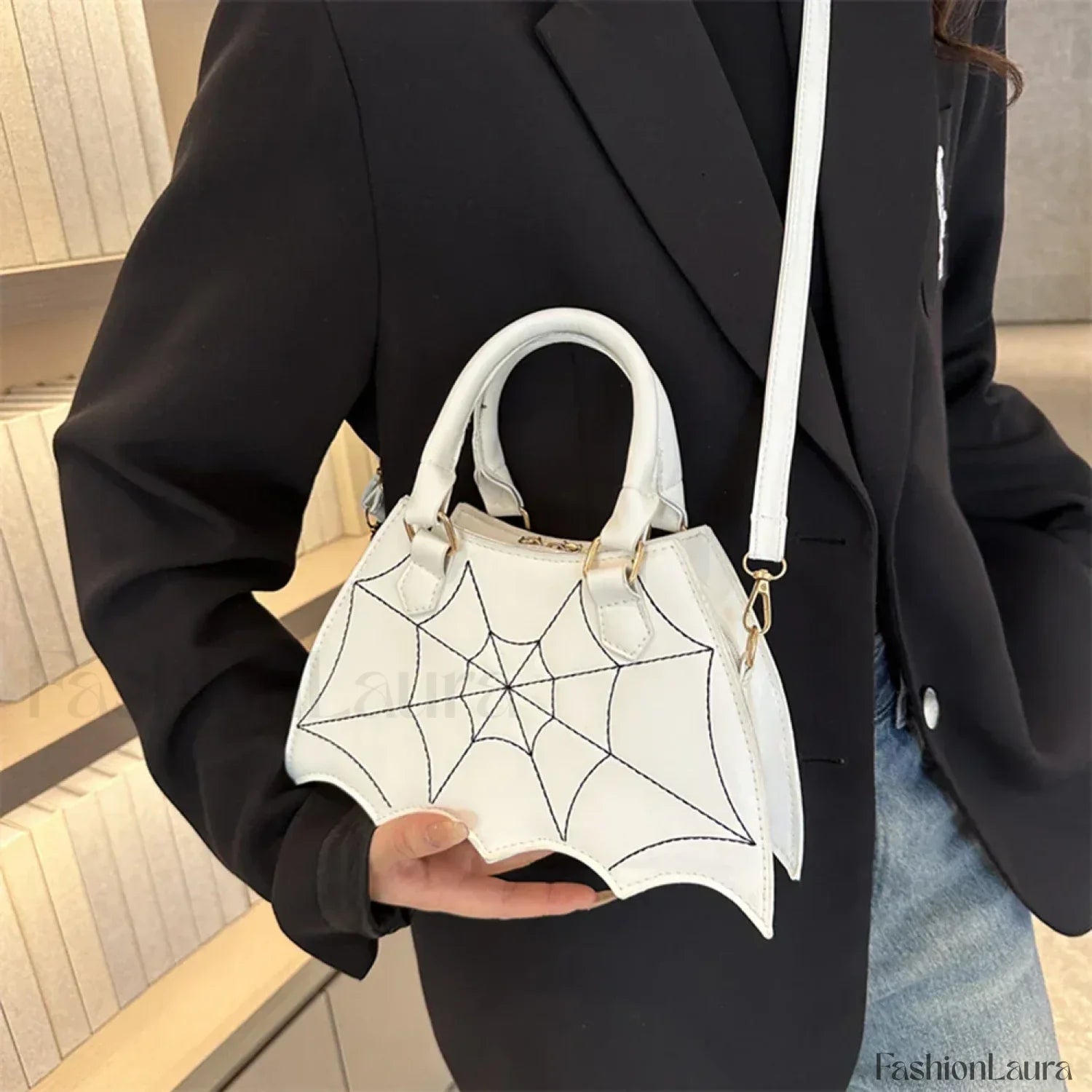 Halloween WingCreative Crossbody PU Leather Fashion Bat Women’s Novelty Bag Black