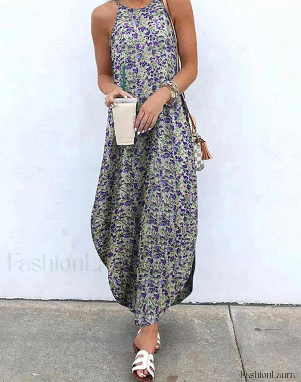 Halter Asymmetrical Boho Dress PURPLE / XL