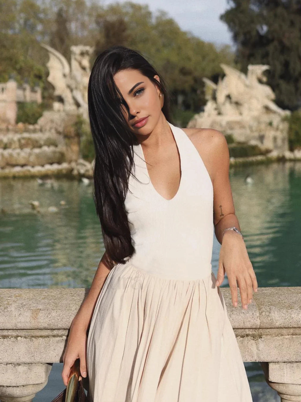 Halter Backless Pockets Dress Dresses