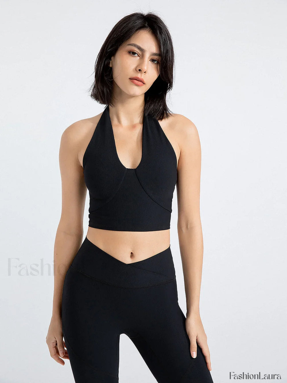 Halter Cropped Graceful Tank Top Black / XS Tank Tops & Camis