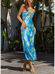 Halter Cut Out Tie Up Floral Dress