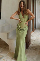 Halter Cutout Ruched Bodycon Maxi Dress