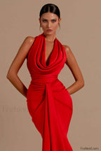 Halter Draped Stylish Mermaid Maxi Dress