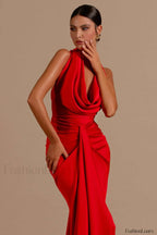Halter Draped Stylish Mermaid Maxi Dress