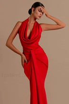 Halter Draped Stylish Mermaid Maxi Dress