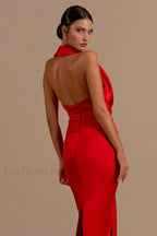 Halter Draped Stylish Mermaid Maxi Dress