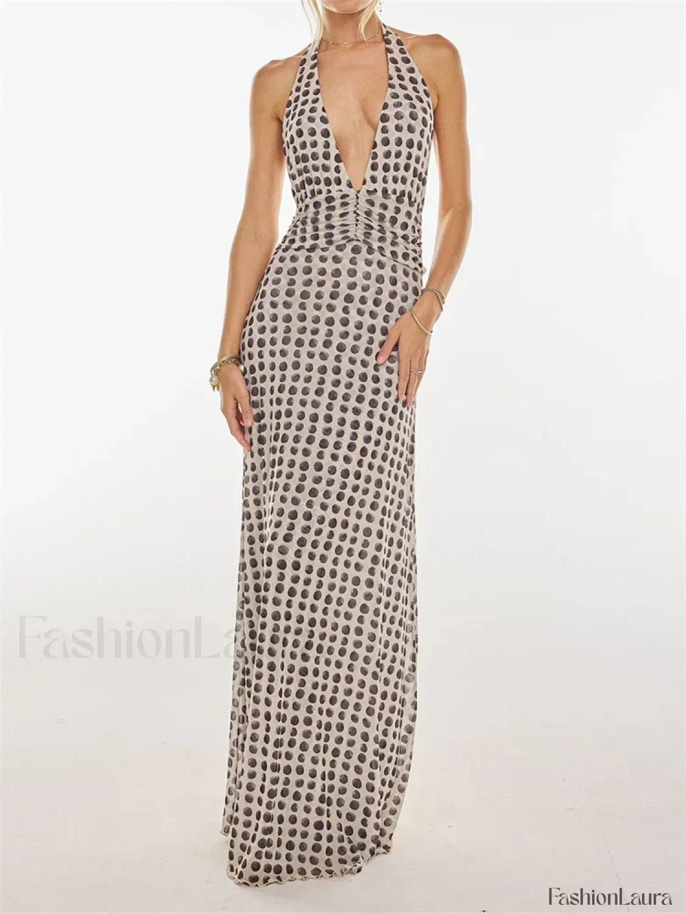 Halter Floral Dot Off Shoulder Maxi Dress black / S