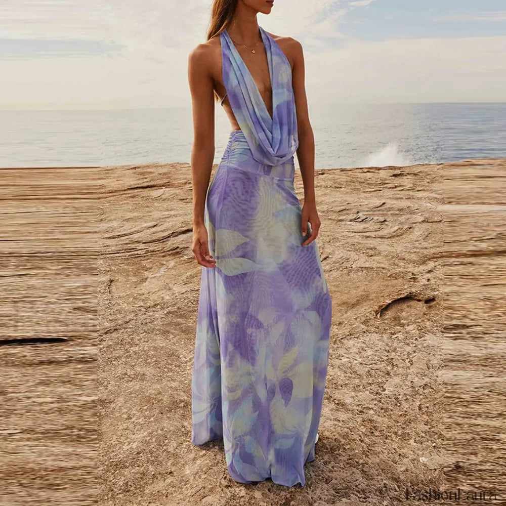 Halter High Waist Floral Dress