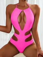 Halter Hollow Monokini Cut Out One Piece Rose / S