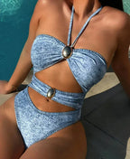 Halter Hollow Push Up Backless One Piece