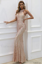 Halter Neck Sequin Charming Mermaid Prom Dress XS / Champagne