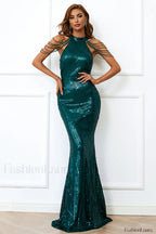 Halter Neck Sequin Charming Mermaid Prom Dress XS / Dark Green