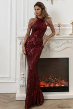 Halter Neck Sequin Charming Mermaid Prom Dress XS / Maroon