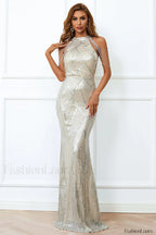 Halter Neck Sequin Charming Mermaid Prom Dress XS / Silver