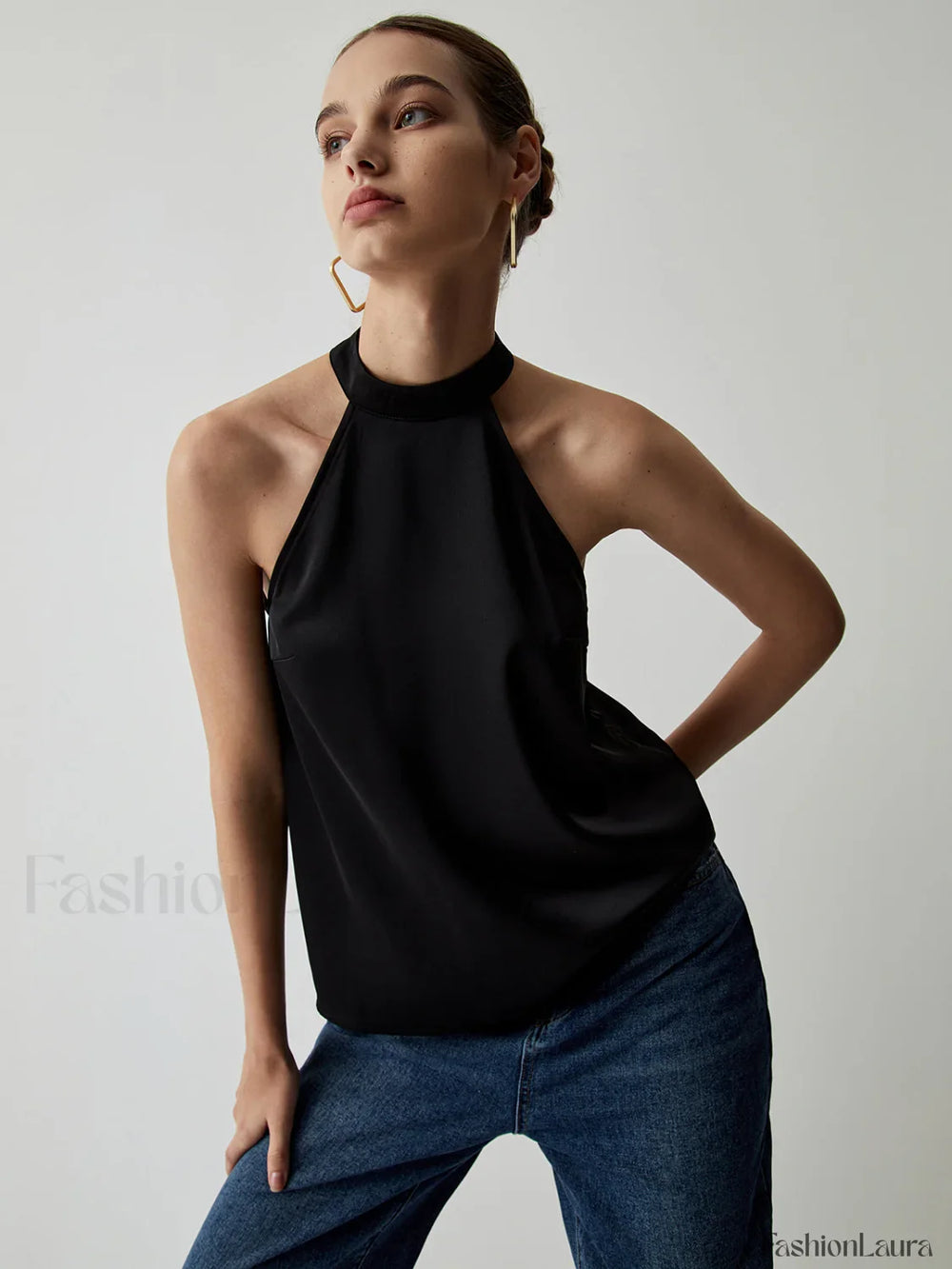 Halter Satin Graceful Tank Top Tank Tops & Camis