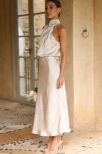 Halter Sleeveless Stylish Satin Bridesmaid Dress