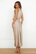 Halter Sleeveless Stylish Satin Bridesmaid Dress