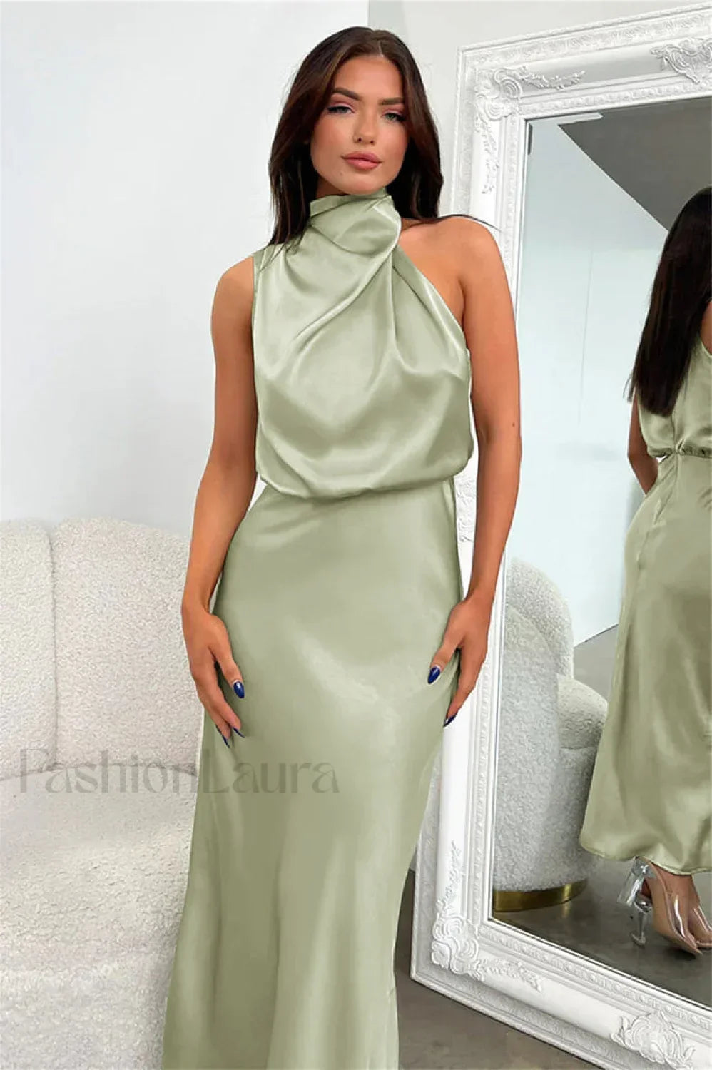 Halter Sleeveless Stylish Satin Bridesmaid Dress