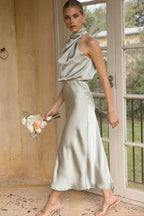 Halter Sleeveless Stylish Satin Bridesmaid Dress