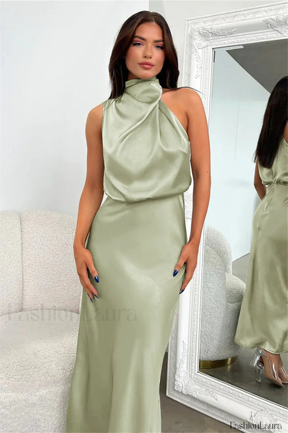 Halter Sleeveless Stylish Satin Bridesmaid Dress