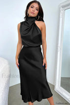 Halter Sleeveless Stylish Satin Bridesmaid Dress