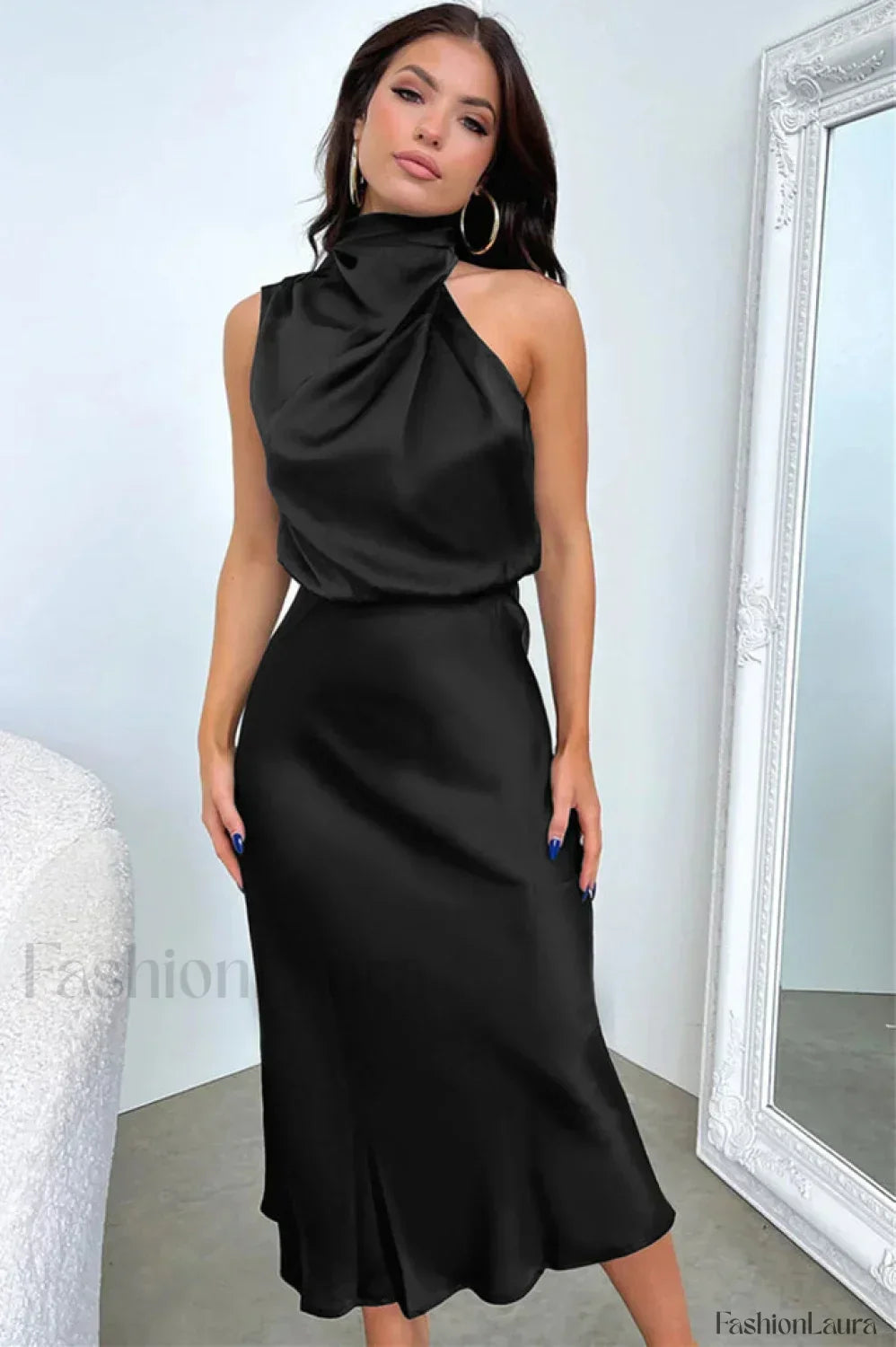 Halter Sleeveless Stylish Satin Bridesmaid Dress