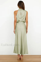Halter Sleeveless Stylish Satin Bridesmaid Dress