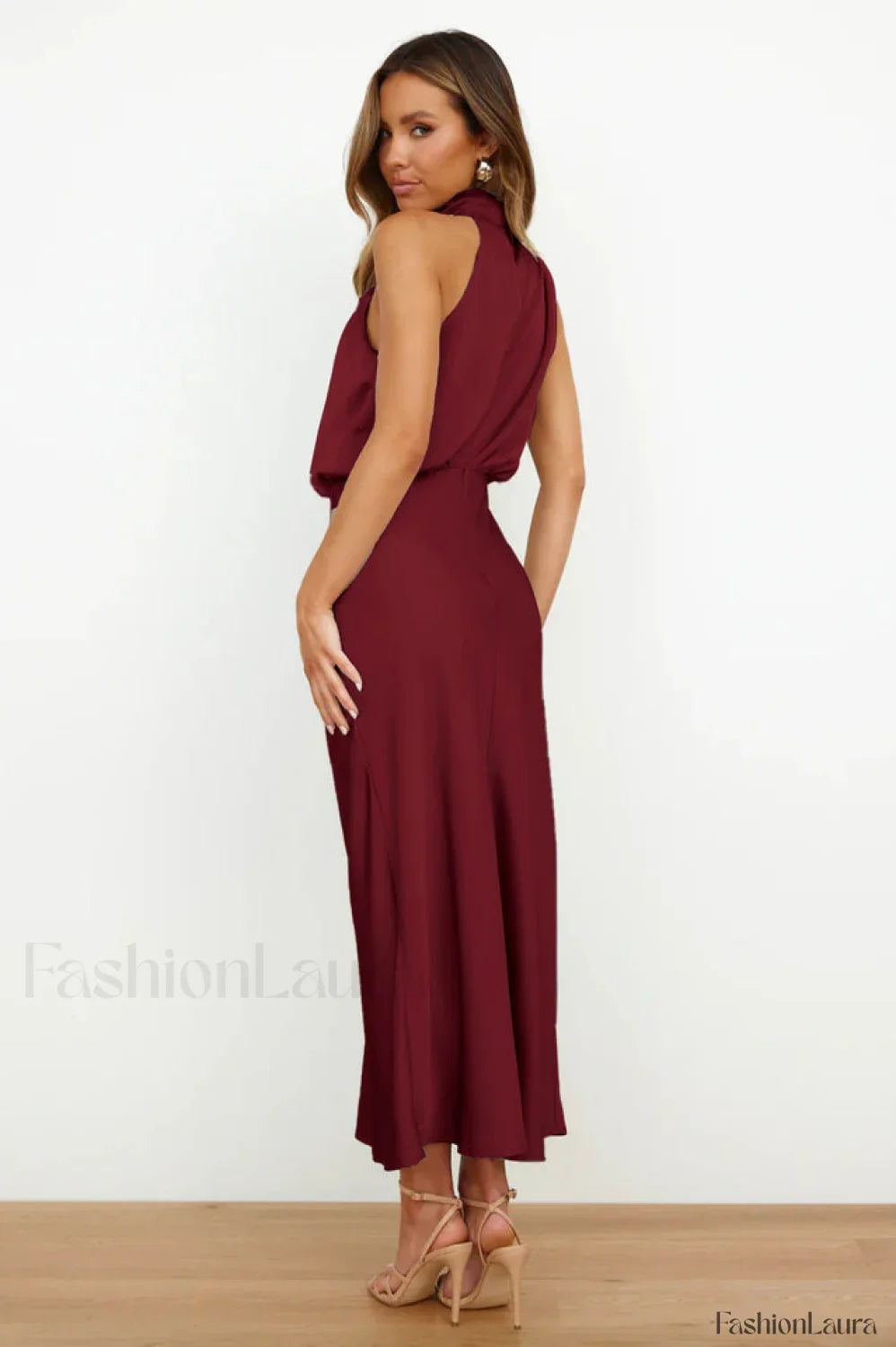 Halter Sleeveless Stylish Satin Bridesmaid Dress