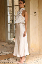 Halter Sleeveless Stylish Satin Bridesmaid Dress