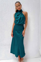 Halter Sleeveless Stylish Satin Bridesmaid Dress