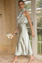 Halter Sleeveless Stylish Satin Bridesmaid Dress