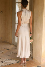 Halter Sleeveless Stylish Satin Bridesmaid Dress