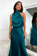 Halter Sleeveless Stylish Satin Bridesmaid Dress