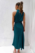 Halter Sleeveless Stylish Satin Bridesmaid Dress