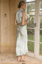 Halter Sleeveless Stylish Satin Bridesmaid Dress