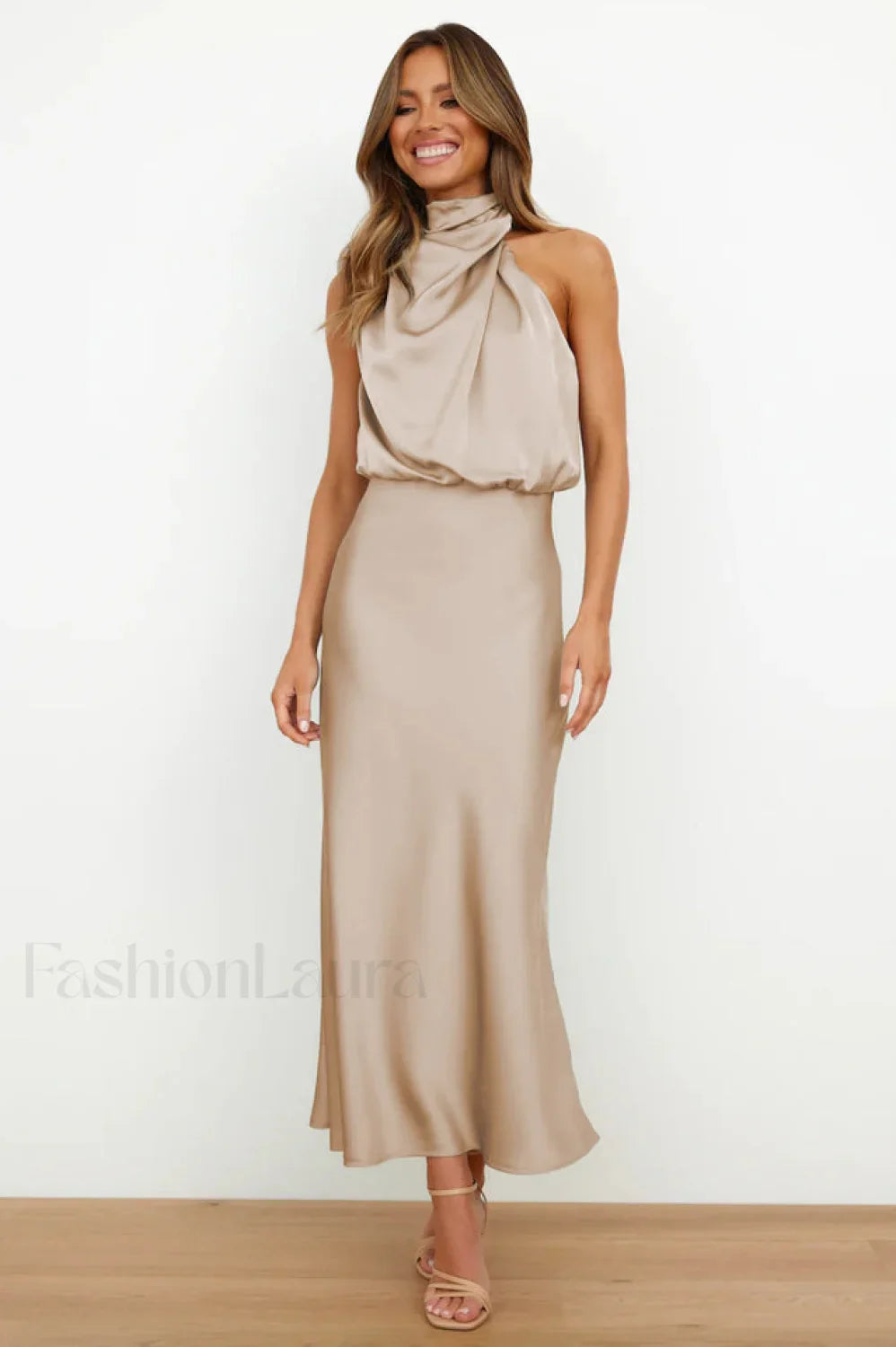Halter Sleeveless Stylish Satin Bridesmaid Dress