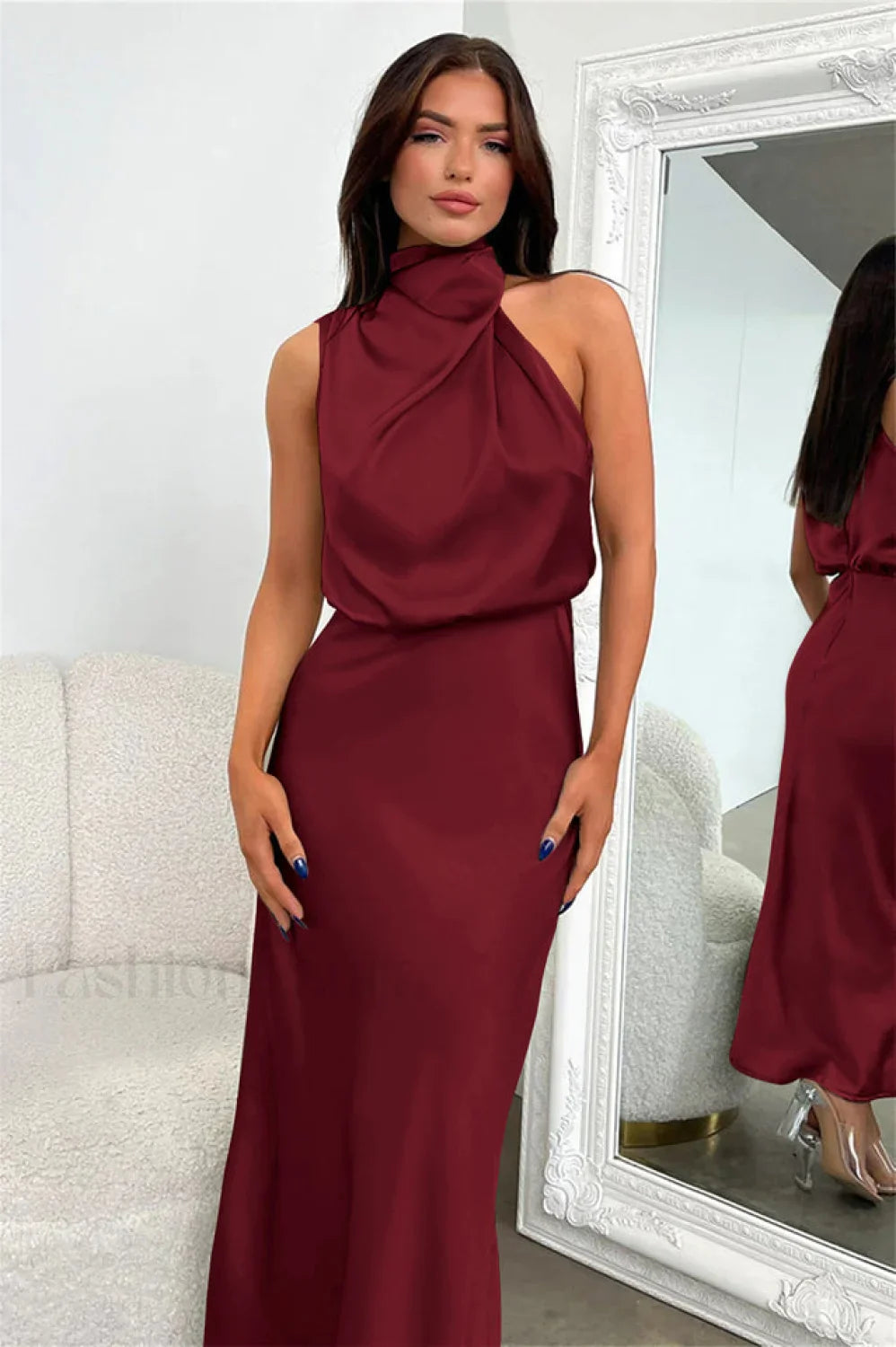 Halter Sleeveless Stylish Satin Bridesmaid Dress