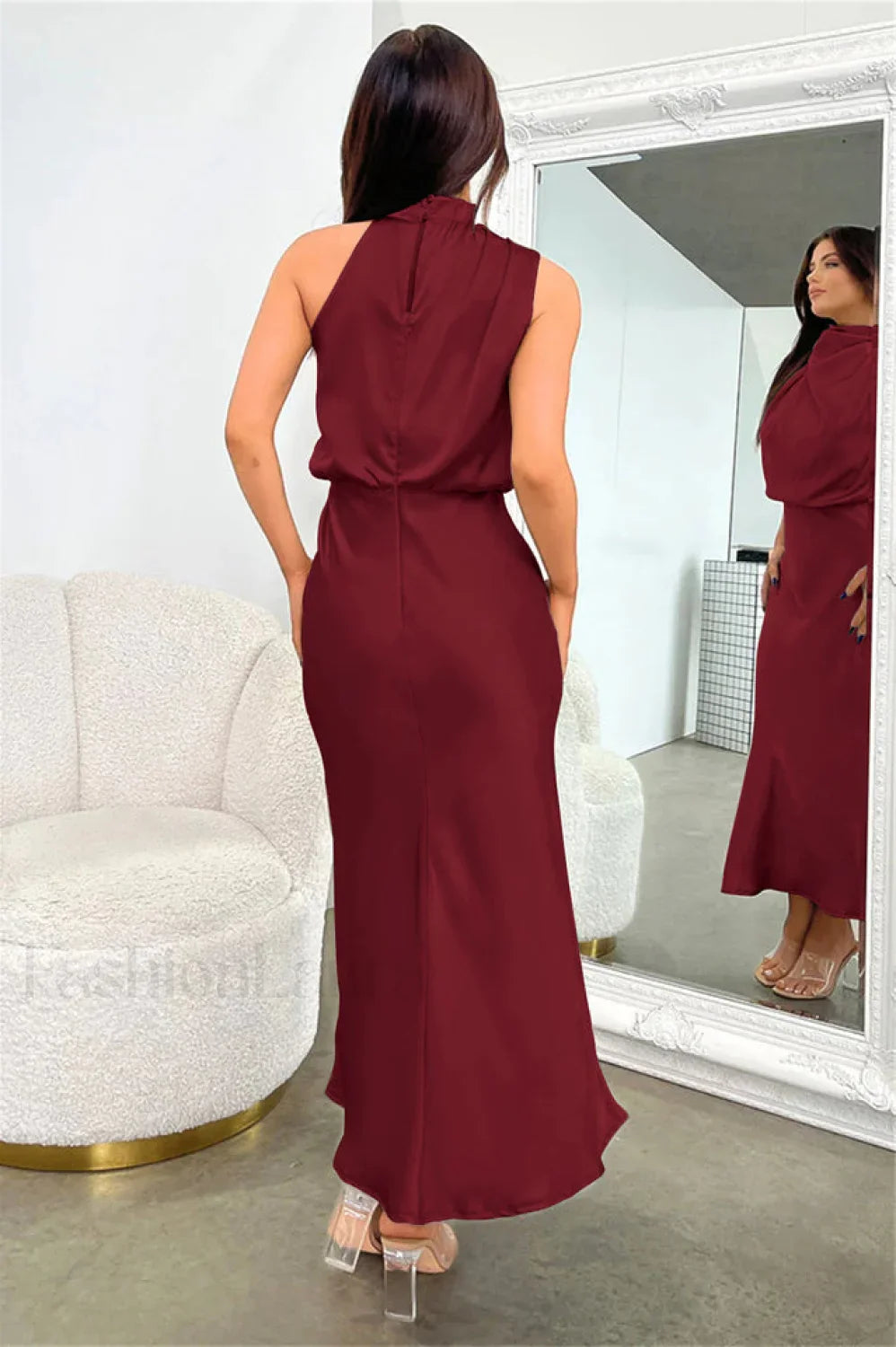 Halter Sleeveless Stylish Satin Bridesmaid Dress