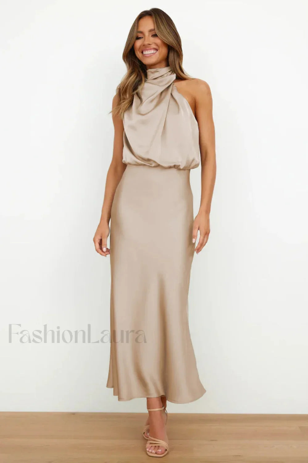 Halter Sleeveless Stylish Satin Bridesmaid Dress
