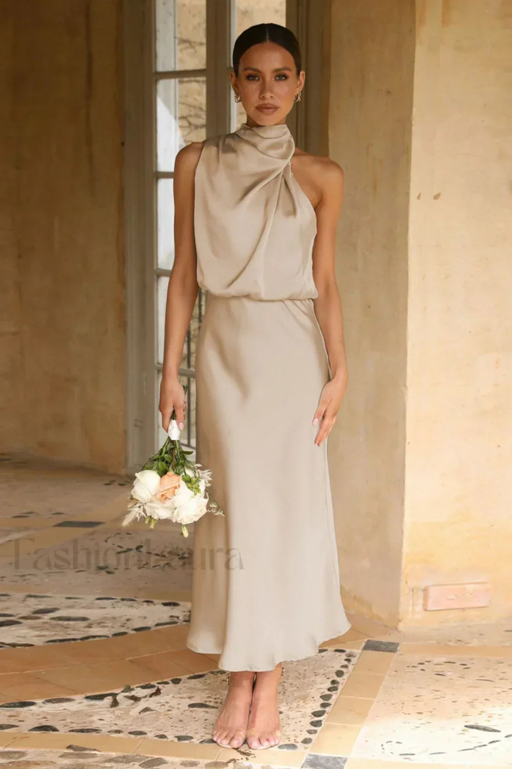 Halter Sleeveless Stylish Satin Bridesmaid Dress