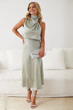 Halter Sleeveless Stylish Satin Bridesmaid Dress