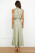 Halter Sleeveless Stylish Satin Bridesmaid Dress