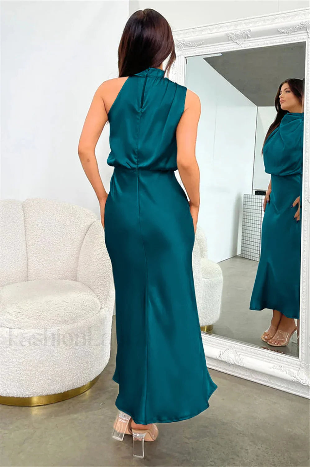 Halter Sleeveless Stylish Satin Bridesmaid Dress