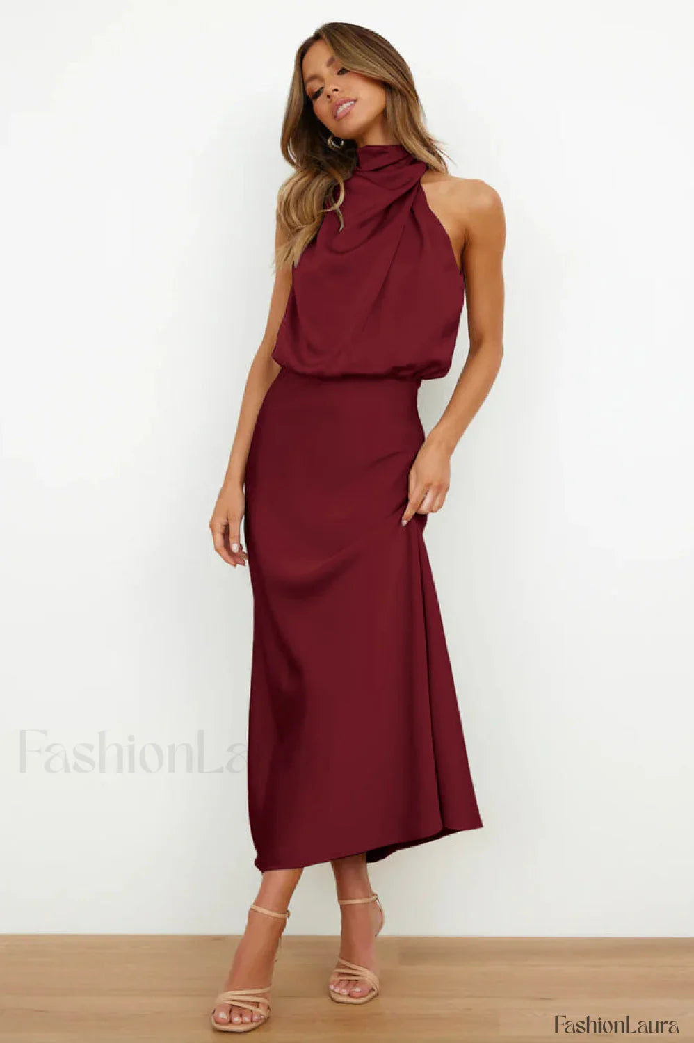 Halter Sleeveless Stylish Satin Bridesmaid Dress