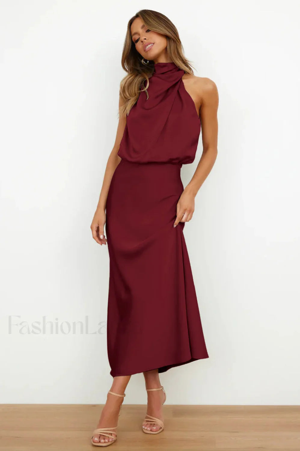 Halter Sleeveless Stylish Satin Bridesmaid Dress