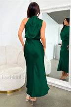 Halter Sleeveless Stylish Satin Bridesmaid Dress