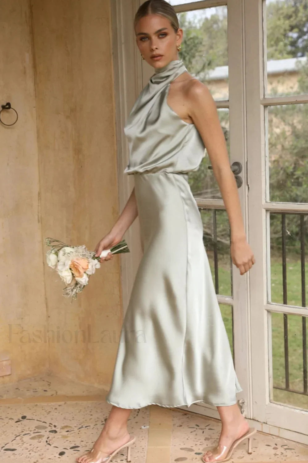 Halter Sleeveless Stylish Satin Bridesmaid Dress