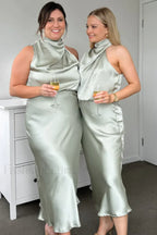 Halter Sleeveless Stylish Satin Bridesmaid Dress